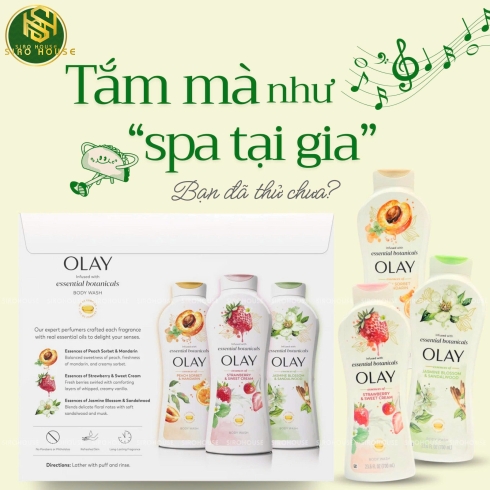 Sữa Tắm OLAY Infused With Essential Botanicals 700mL (Strawberry & Sweet Cream, Jasmine Blossom & Sandalwood, Peach Sorbet & Mandarin)