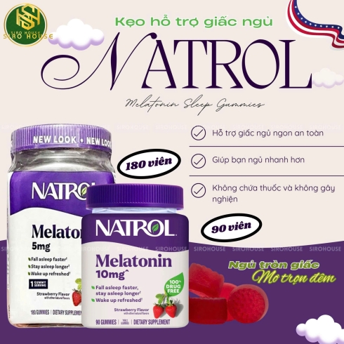 Kẹo Ngủ NATROL Melatonin Gummies 5mg 180 Viên & Melatonin Sleep 10mg 90 Viên