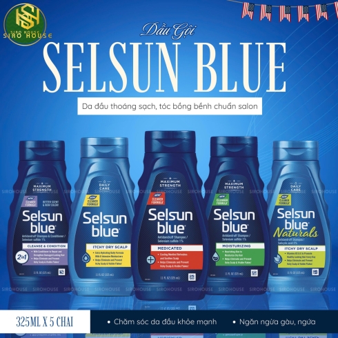 Dầu Gội Trị Gàu SELSUN BLUE 325mL (Cleanse & Conditions 2-in-1, Medicated, Itchy Dry Scalp, Moisturizing with Aloe, Naturals Itchy Dry Scalp)