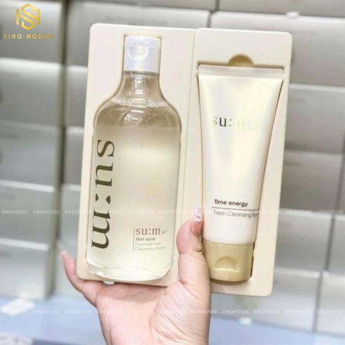 Set sữa rửa mặt SU:M Skin Saver Essential Pure Cleansing Water 400mL + Nước tẩy trang 100mL