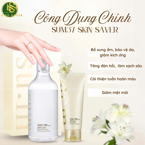 Set sữa rửa mặt SU:M Skin Saver Essential Pure Cleansing Water 400mL + Nước tẩy trang 100mL