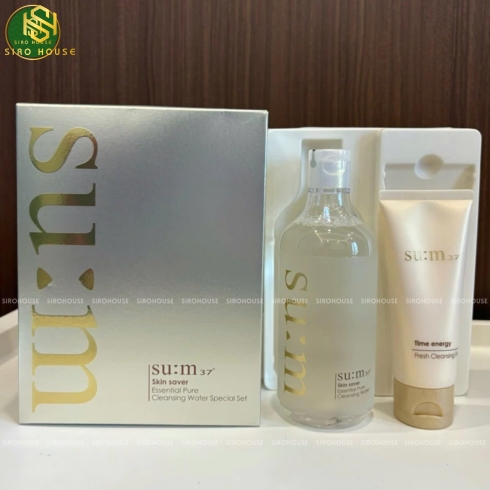 Set sữa rửa mặt SU:M Skin Saver Essential Pure Cleansing Water 400mL + Nước tẩy trang 100mL
