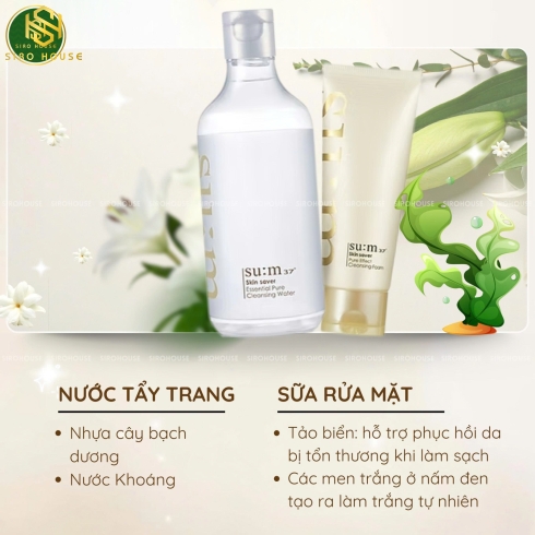 Set sữa rửa mặt SU:M Skin Saver Essential Pure Cleansing Water 400mL + Nước tẩy trang 100mL